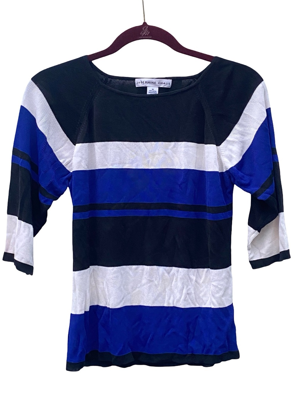 Josephine Chaus stripes blue black white 3/4-length sleeve sweater top size M